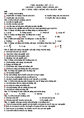 Trắc nghiệm Vật lý 11 - Chương 2 Dòng điện không đổi
